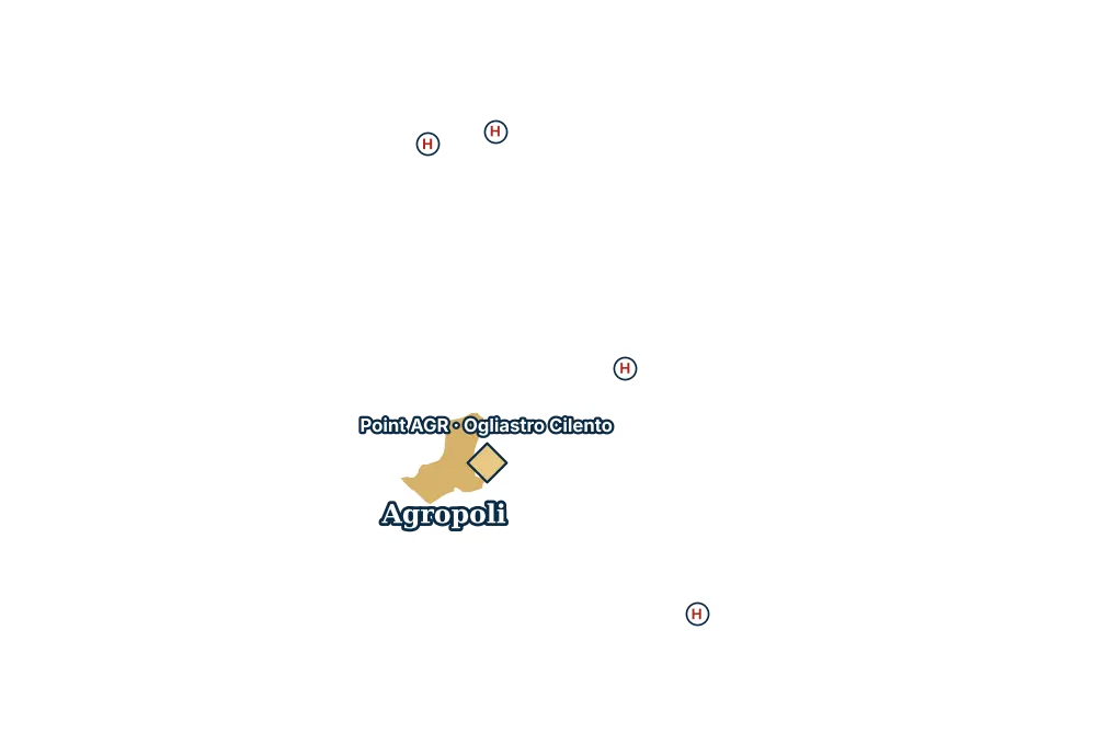 Mappa di Agropoli con gli ospedali più vicini e il Point AGR