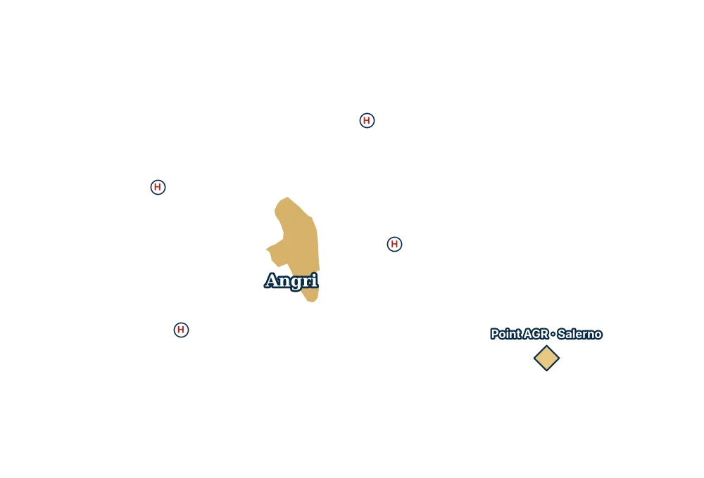 Mappa di Angri con gli ospedali più vicini e il Point AGR