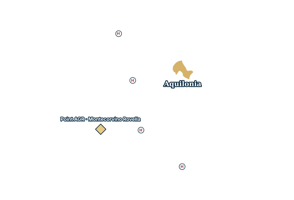 Mappa di Aquilonia con gli ospedali più vicini e il Point AGR