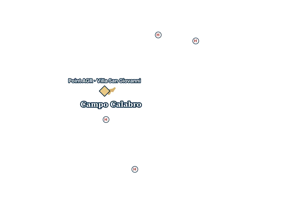 Mappa di Campo Calabro con gli ospedali più vicini e il Point AGR