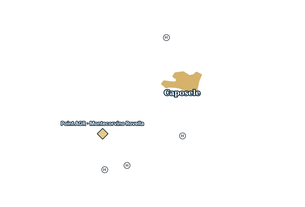 Mappa di Caposele con gli ospedali più vicini e il Point AGR