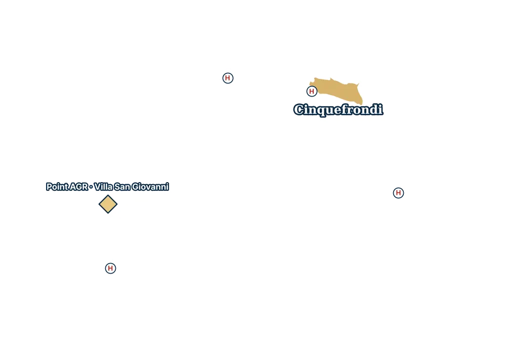 Mappa di Cinquefrondi con gli ospedali più vicini e il Point AGR
