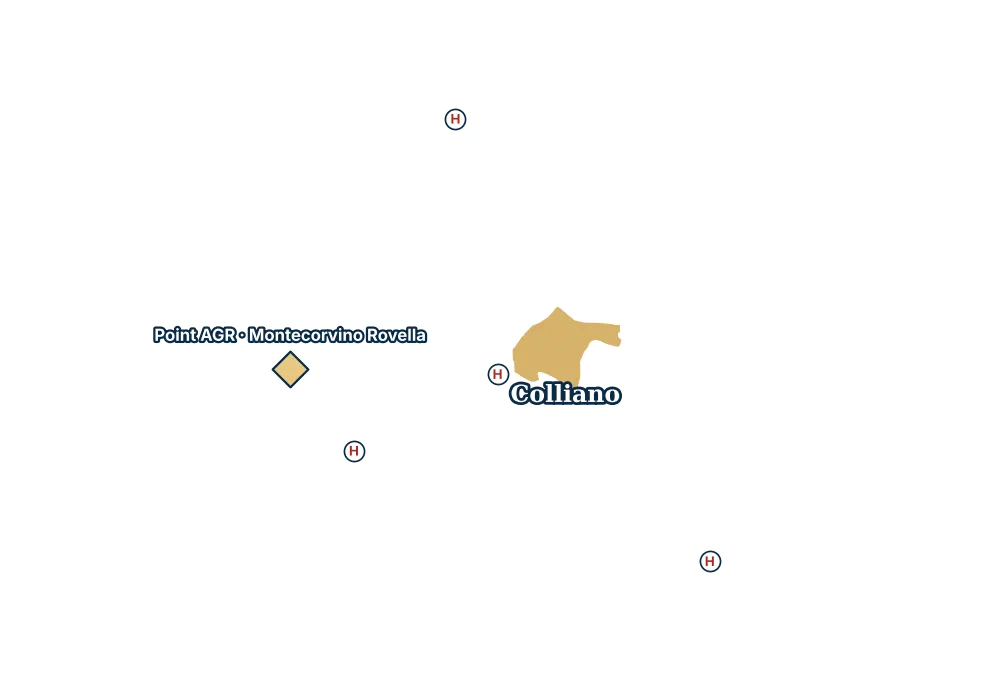 Mappa di Colliano con gli ospedali più vicini e il Point AGR