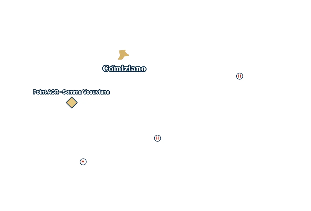 Mappa di Comiziano con gli ospedali più vicini e il Point AGR