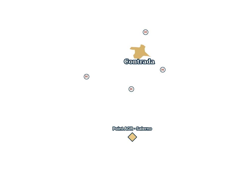 Mappa di Contrada con gli ospedali più vicini e il Point AGR