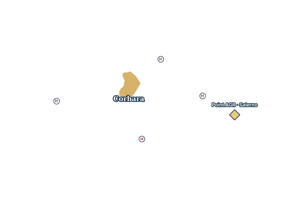 Mappa di Corbara con gli ospedali più vicini e il Point AGR