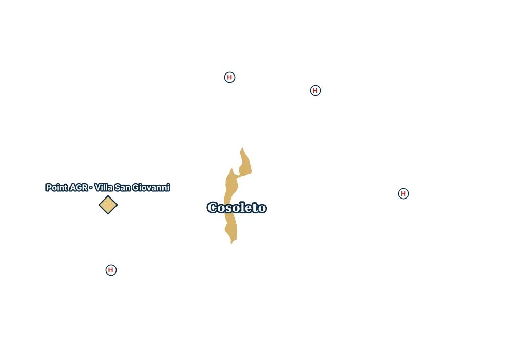 Mappa di Cosoleto con gli ospedali più vicini e il Point AGR