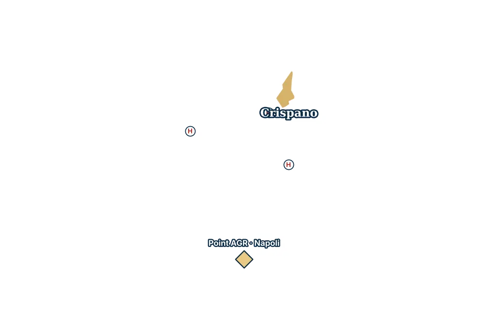 Mappa di Crispano con gli ospedali più vicini e il Point AGR