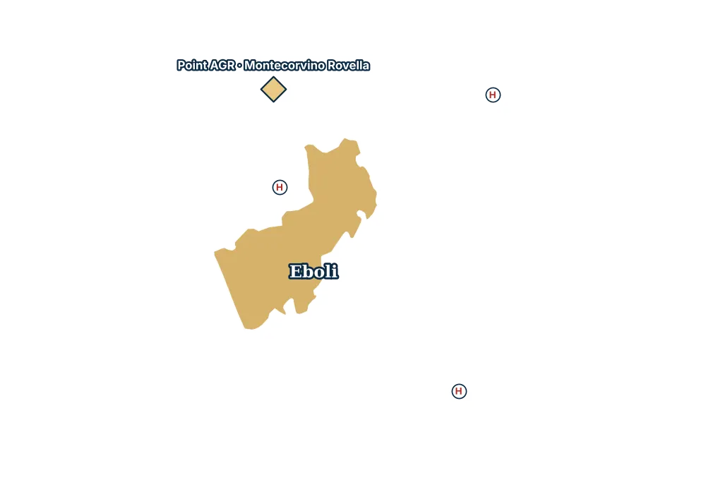 Mappa di Eboli con gli ospedali più vicini e il Point AGR