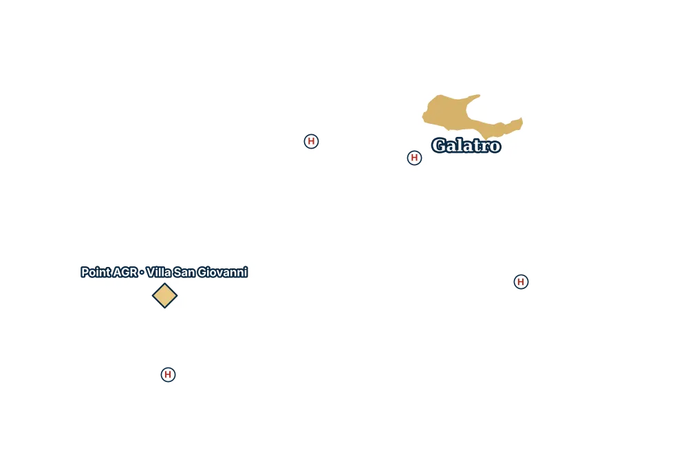 Mappa di Galatro con gli ospedali più vicini e il Point AGR