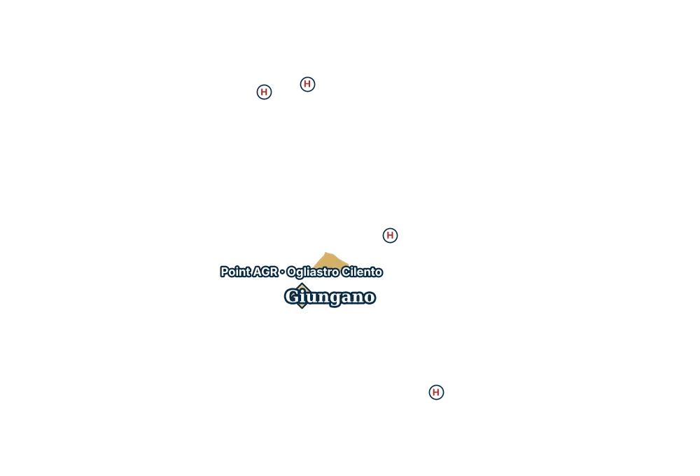 Mappa di Giungano con gli ospedali più vicini e il Point AGR