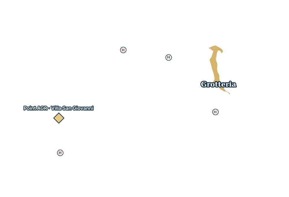 Mappa di Grotteria con gli ospedali più vicini e il Point AGR