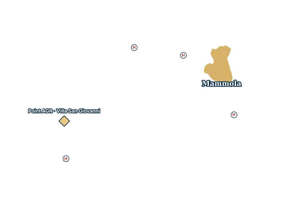 Mappa di Mammola con gli ospedali più vicini e il Point AGR