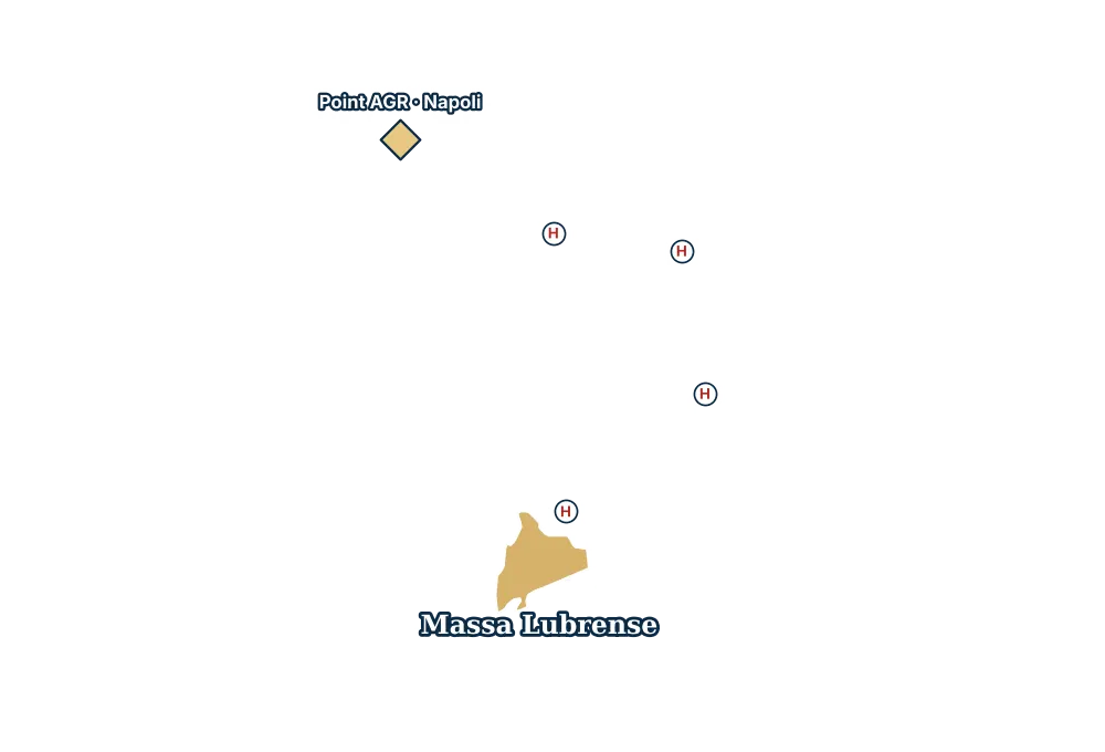Mappa di Massa Lubrense con gli ospedali più vicini e il Point AGR