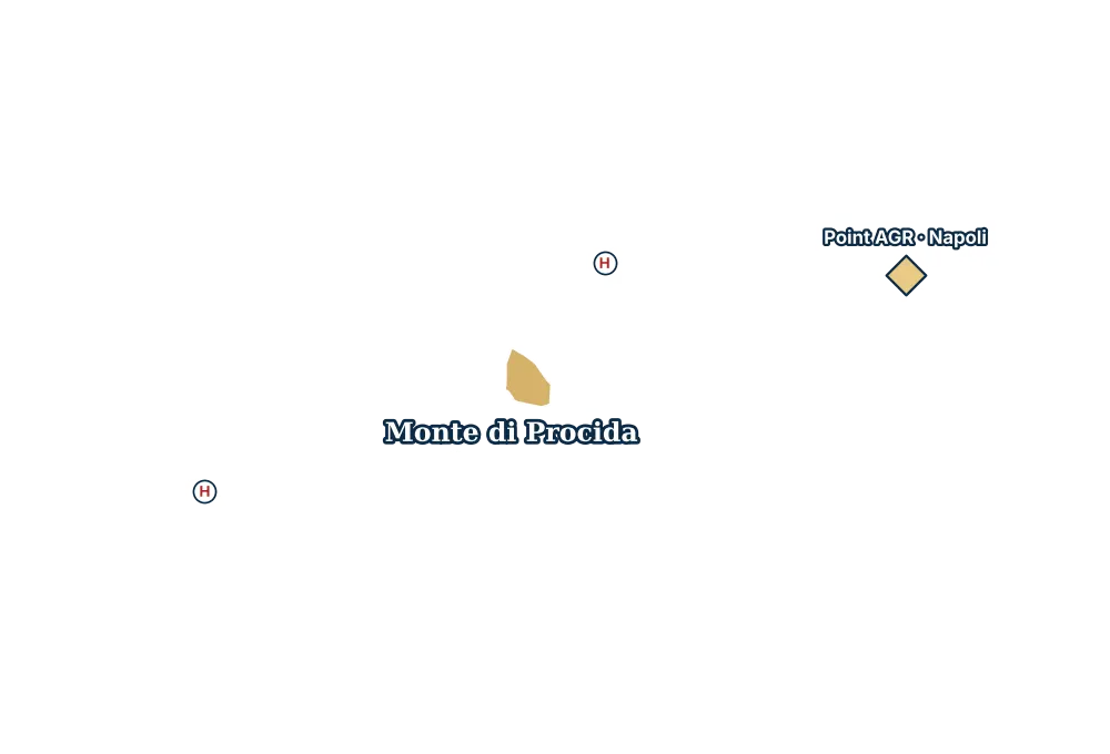 Mappa di Monte di Procida con gli ospedali più vicini e il Point AGR