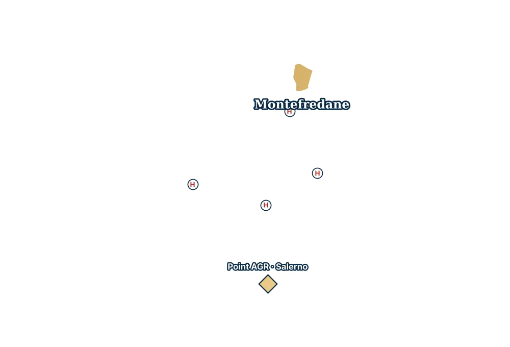 Mappa di Montefredane con gli ospedali più vicini e il Point AGR