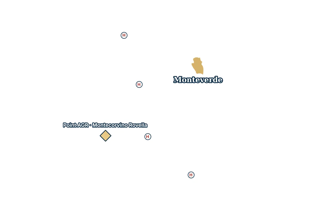 Mappa di Monteverde con gli ospedali più vicini e il Point AGR