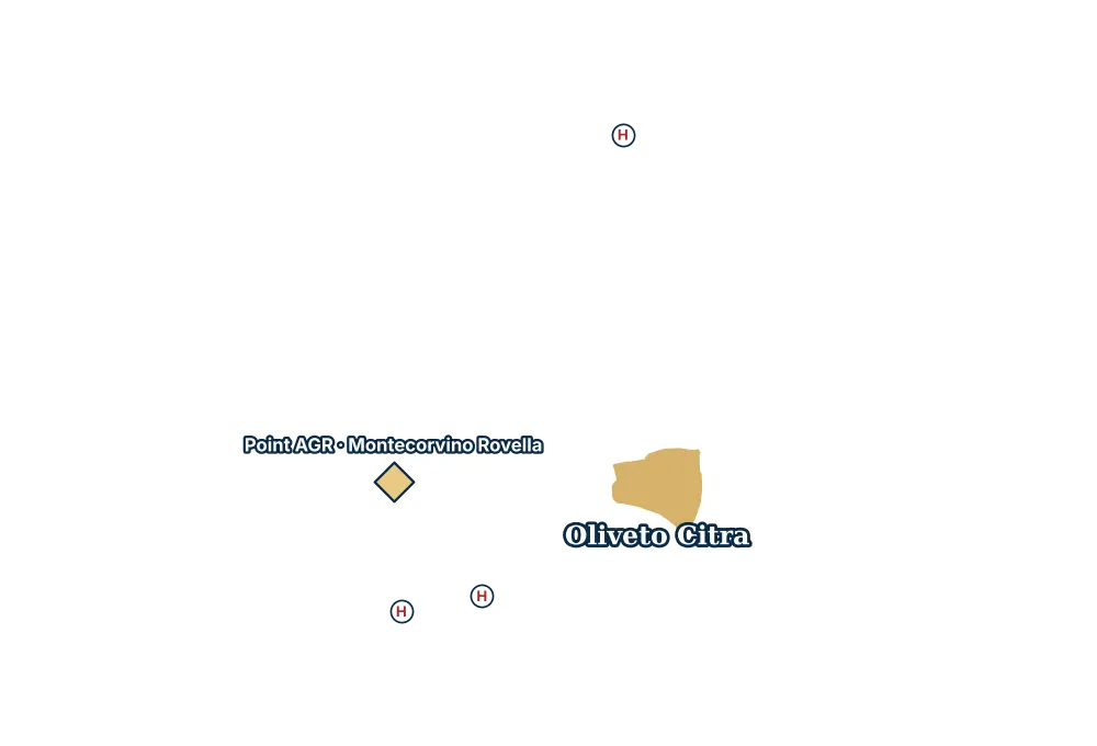 Mappa di Oliveto Citra con gli ospedali più vicini e il Point AGR