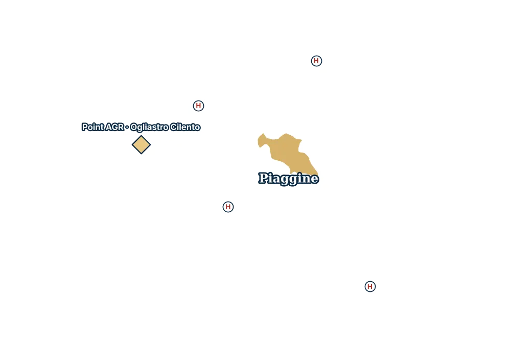 Mappa di Piaggine con gli ospedali più vicini e il Point AGR