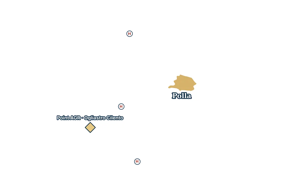 Mappa di Polla con gli ospedali più vicini e il Point AGR