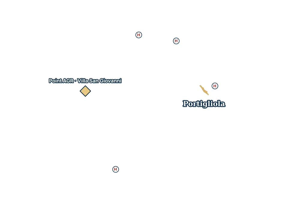 Mappa di Portigliola con gli ospedali più vicini e il Point AGR