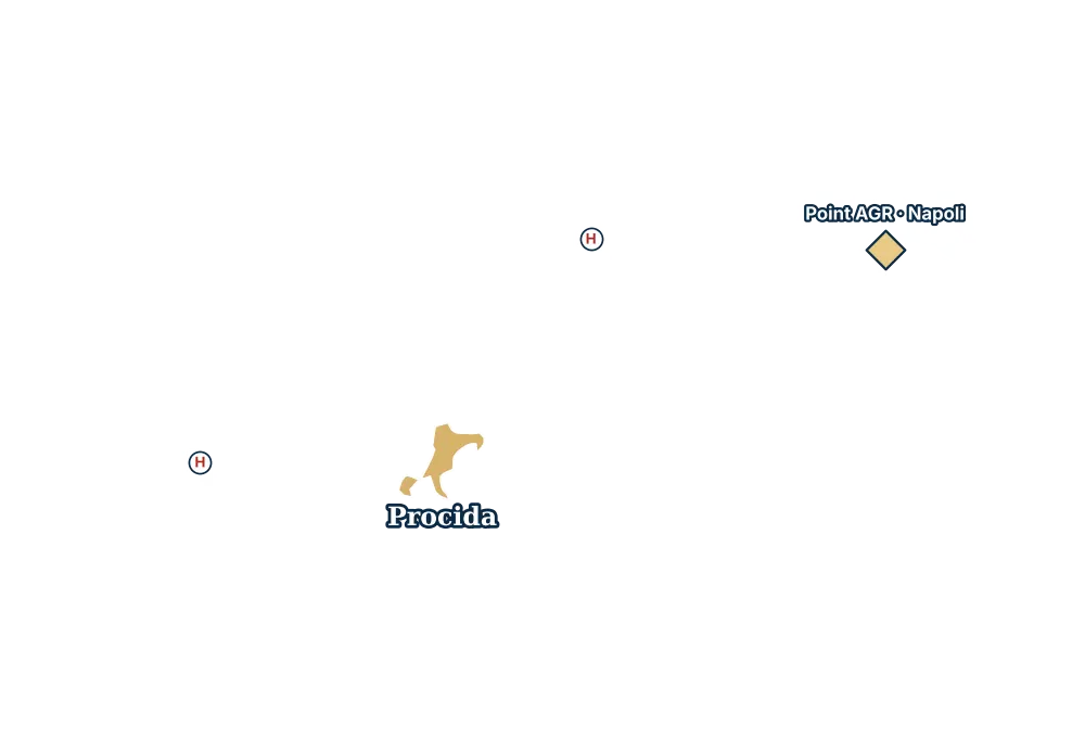 Mappa di Procida con gli ospedali più vicini e il Point AGR