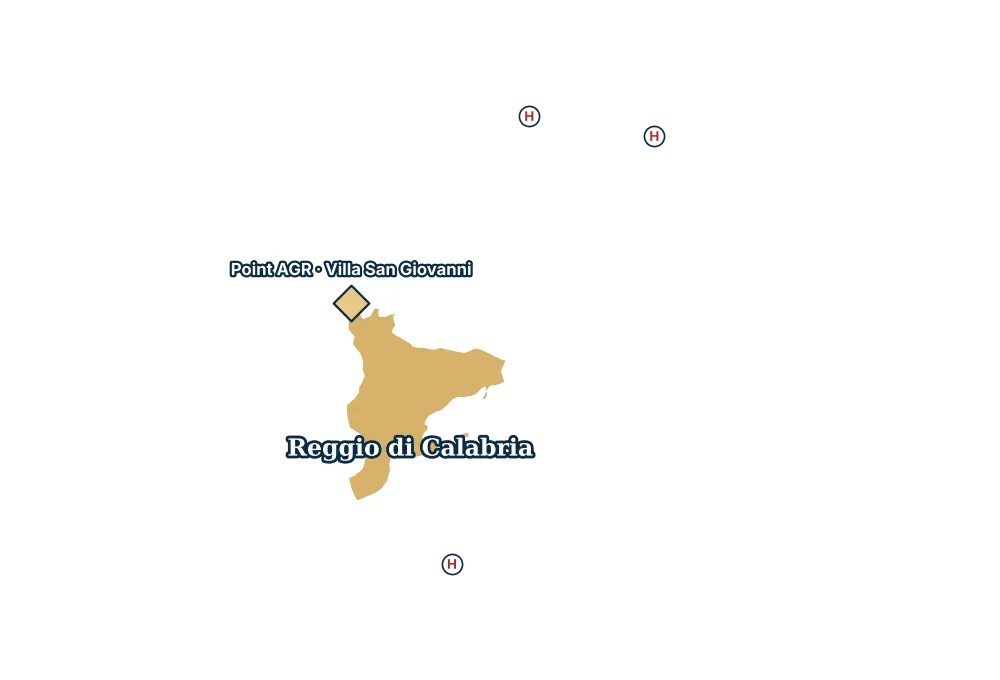Mappa di Reggio di Calabria con gli ospedali più vicini e il Point AGR