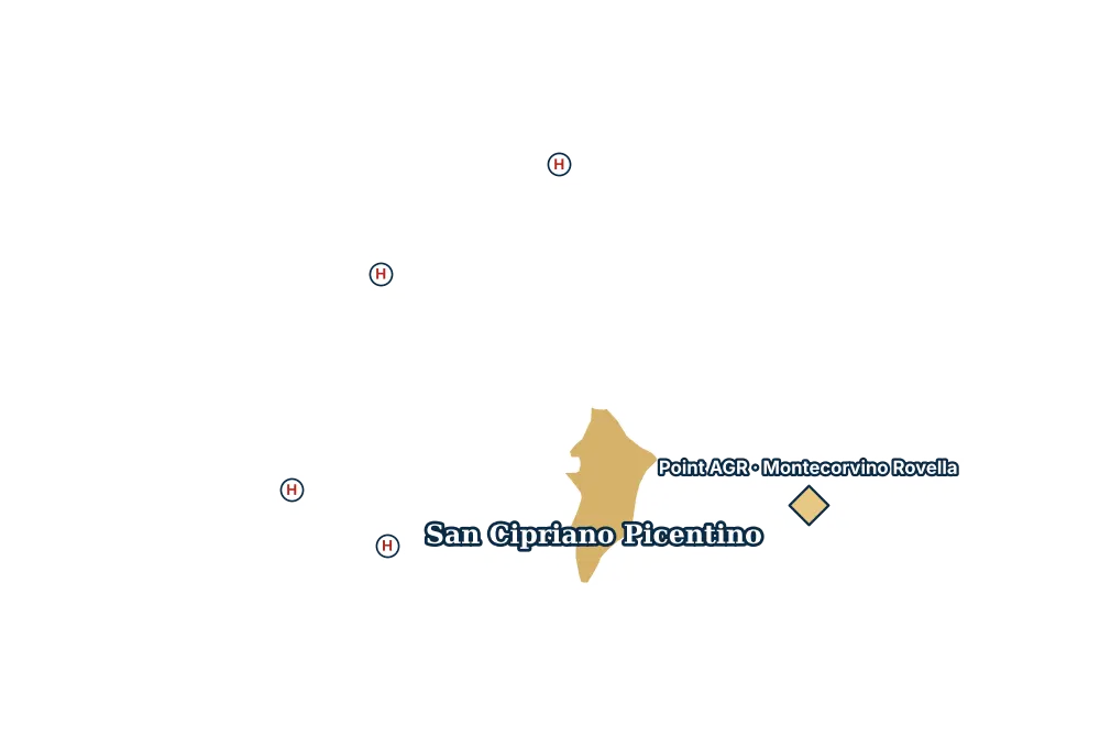 Mappa di San Cipriano Picentino con gli ospedali più vicini e il Point AGR