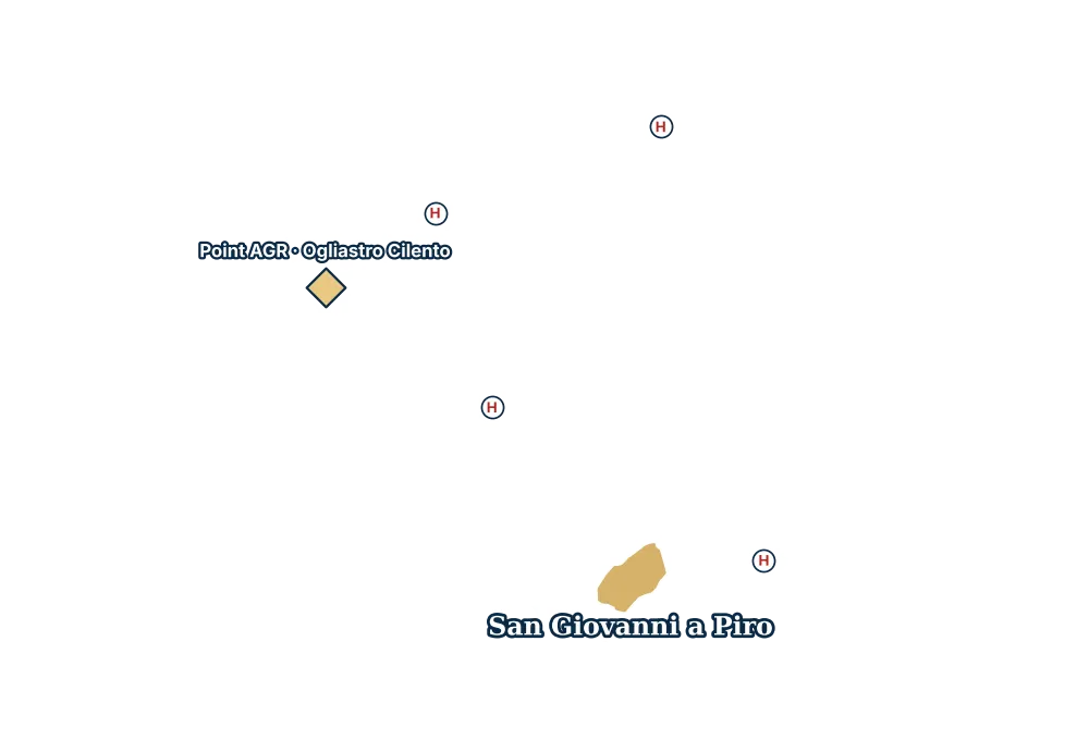 Mappa di San Giovanni a Piro con gli ospedali più vicini e il Point AGR
