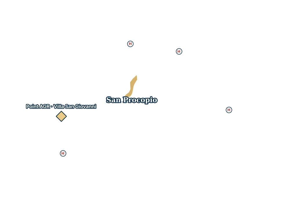 Mappa di San Procopio con gli ospedali più vicini e il Point AGR