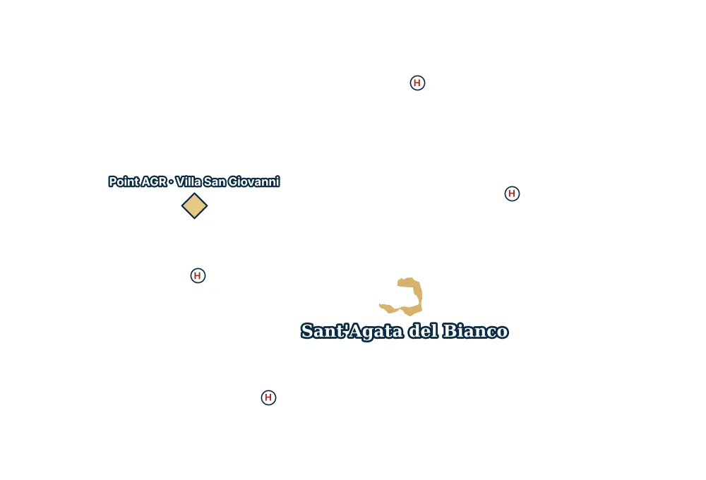 Mappa di Sant'Agata del Bianco con gli ospedali più vicini e il Point AGR