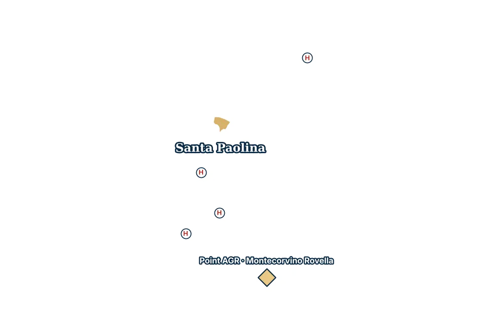 Mappa di Santa Paolina con gli ospedali più vicini e il Point AGR