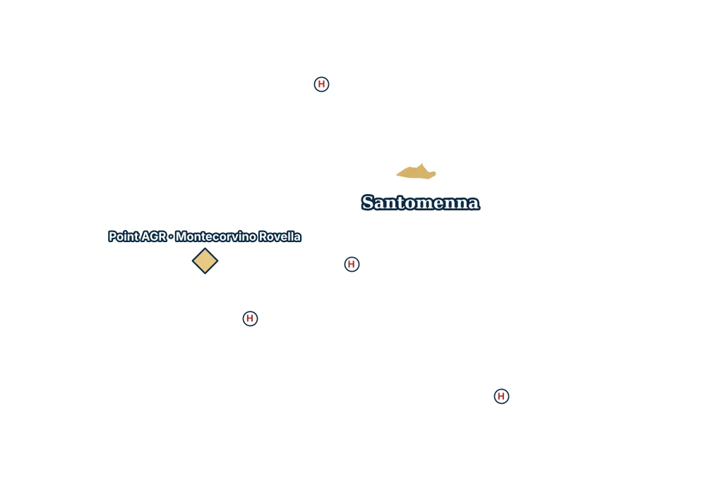 Mappa di Santomenna con gli ospedali più vicini e il Point AGR