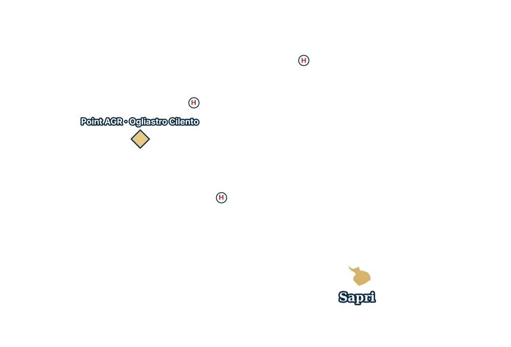 Mappa di Sapri con gli ospedali più vicini e il Point AGR