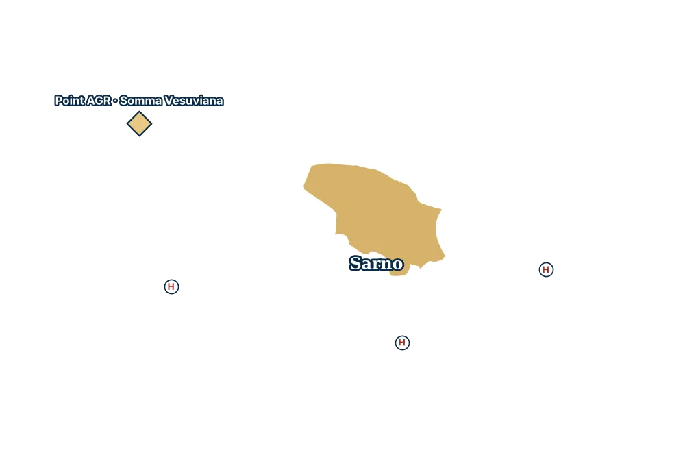 Mappa di Sarno con gli ospedali più vicini e il Point AGR