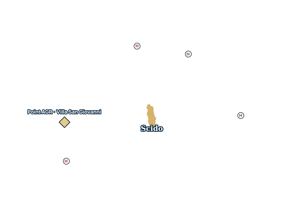 Mappa di Scido con gli ospedali più vicini e il Point AGR