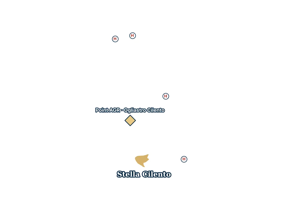 Mappa di Stella Cilento con gli ospedali più vicini e il Point AGR